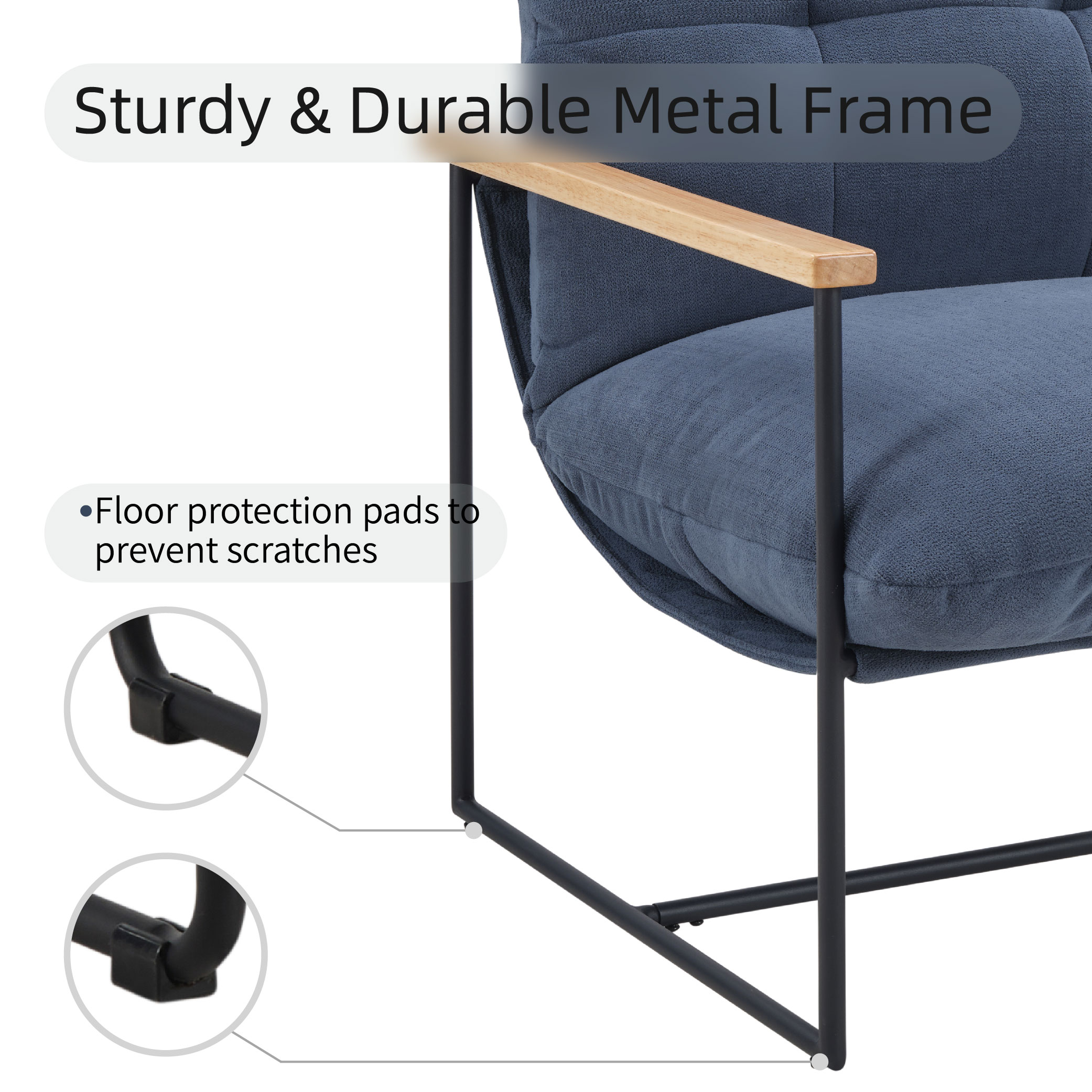 Modern Accent Chair, Comfy Chair With Removable Cushion, Vanity Chair With Wood Armrests For Living Room, Bedroom, Blue_voghion.com